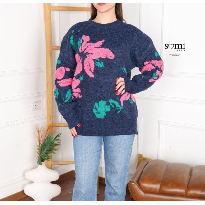 بلوزة صوف بتصميم رسومات ستاتي لون كحلي