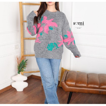 بلوزة صوف بتصميم رسومات ستاتي لون سكني