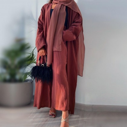 عباي لف قطعتين مع بنطلون لون خمري