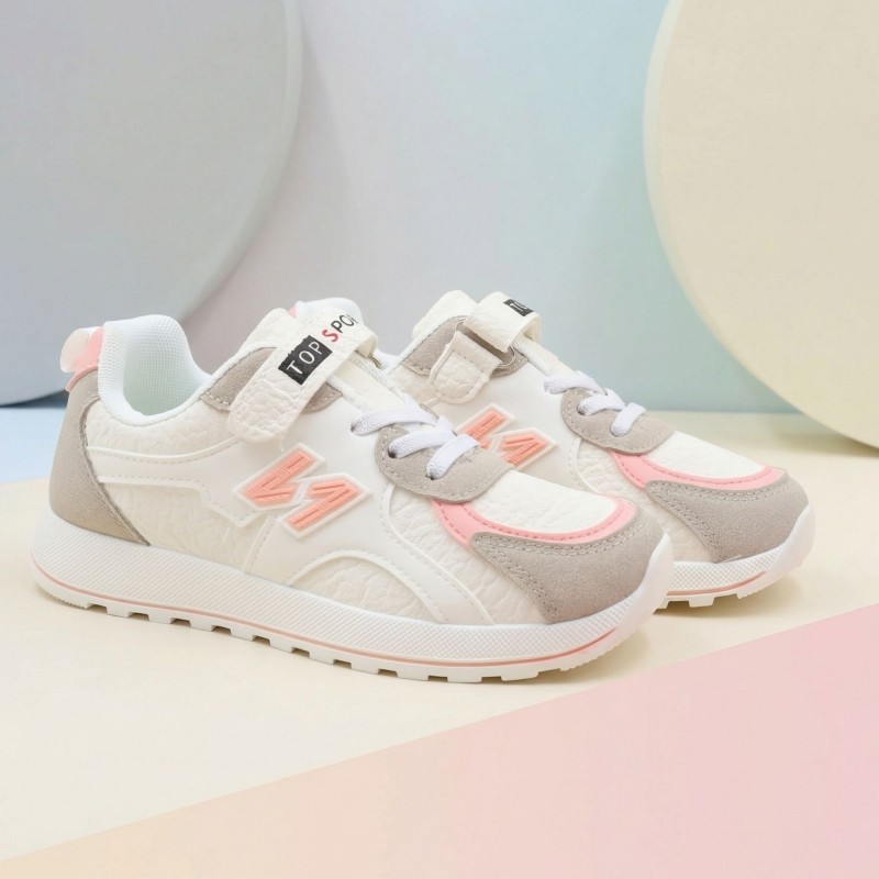 حذاء تصميم رياضي بناتي لون ابيض وزهري