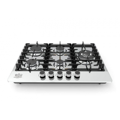 طباخ غاز بلاطة 70سم 5 عيون من رويال بلس لون سلفر