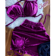 طقم لانجري مخمل صدرية مع تنوره للنساء لون بنفسجي غامق