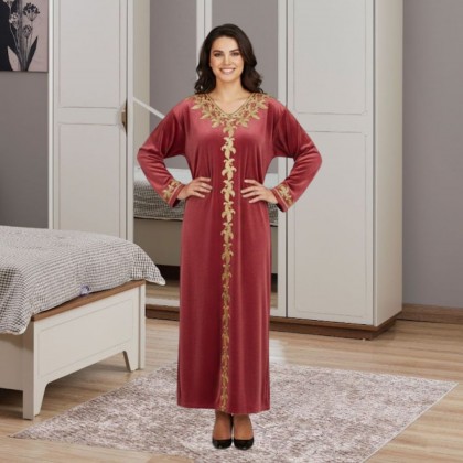 قميص نوم مخمل ستاتي لون خمري