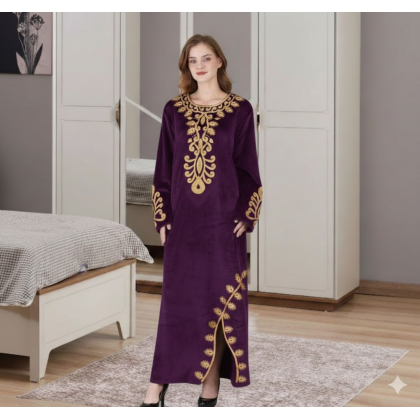 قميص نوم مخمل ستاتي لون خمري