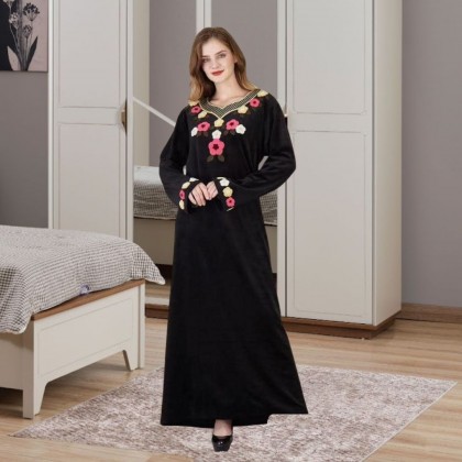 قميص نوم مخمل ستاتي لون أسود