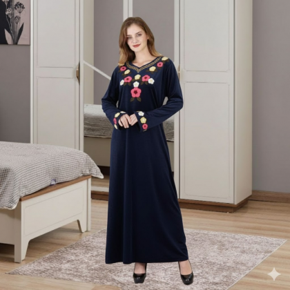 قميص نوم مخمل ستاتي لون ازرق