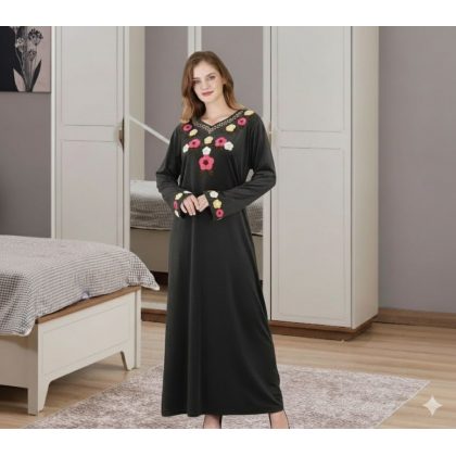 قميص نوم مخمل ستاتي لون رمادي غامق