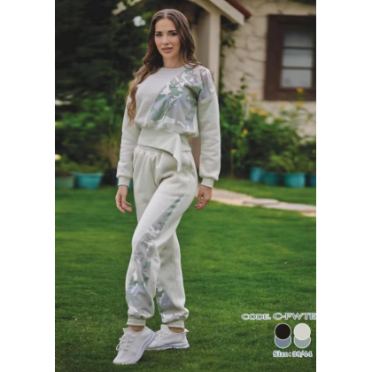 بجامة فوتر بأكمام طويلة وسحاب للنساء لون رمادي