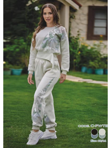 بجامة فوتر بأكمام طويلة وسحاب للنساء لون رمادي