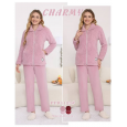 بجامة مخمل قطعتين بسحاب من CHARMY للنساء لون زهري فاتح