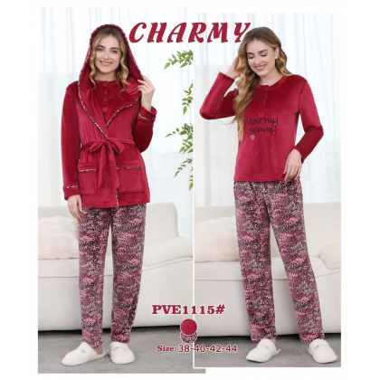بجامة مخمل قطعتين بسحاب من CHARMY للنساء لون أحمر