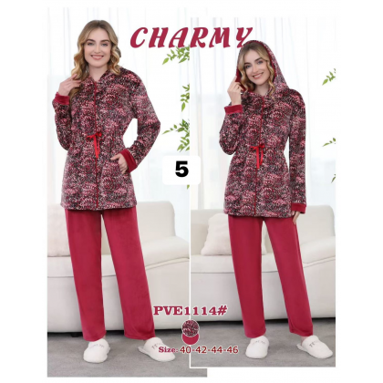 بجامة مخمل قطعتين بسحاب من CHARMY للنساء لون أحمر