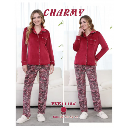 بجامة مخمل بأزرار من CHARMY للنساء لون خمري