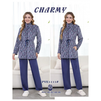 بجامة مخمل بطاقية من CHARMY للنساء لون ازرق