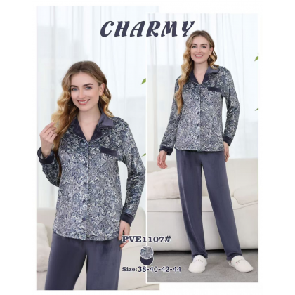 بجامة مخمل بأزرار من CHARMY للنساء لون ازرق بترولي