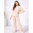 بجامة فرو قطعتين ستاتي ون سايز لون بيج