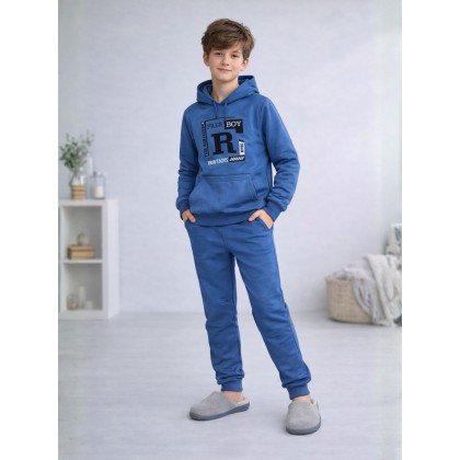 بجامة قطعتين بطاقية ولادي لون أزرق