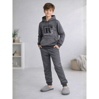 بجامة قطعتين بطاقية ولادي لون رمادي