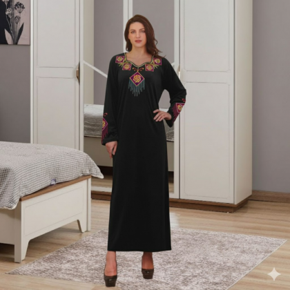 قميص نوم مخمل ستاتي لون أسود