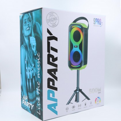 سماعة حفلات مع حامل ثلاثي وميكروفون سلكي 500 واط من 9Pro