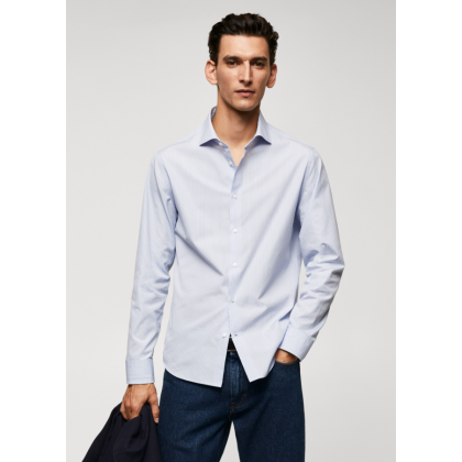 قميص رسمي رجالي من مانجو MANGO مخطط لون ازرق وابيض