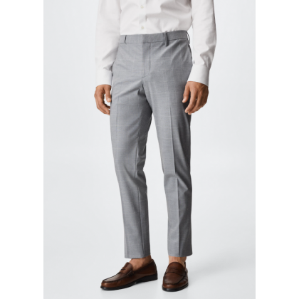 بنطلون رسمي سليم فيت رجالي من مانجو MANGO لون رمادي فاتح كروهات