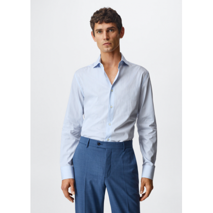 قميص رسمي رجالي من مانجو MANGO مخطط لون ازرق مخطط ابيض