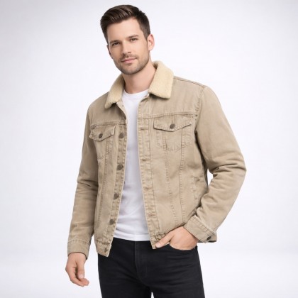 ستره جينز شبابي شتويه مبطن فرو لون بيج
