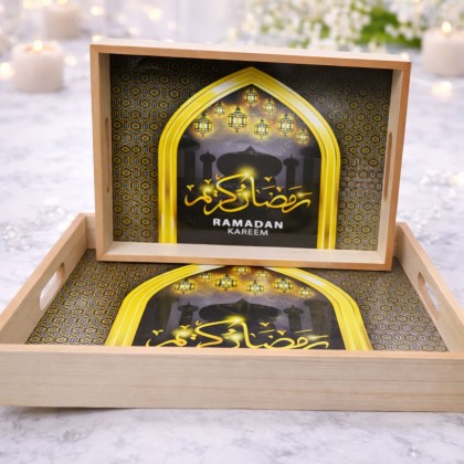 طقم صواني خشب 2 قطعة .. رمضان كريم