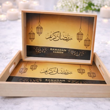 طقم صواني خشب 2 قطعة .. رمضان كريم