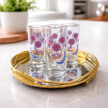 طقم 6 كاسات رمضان ماء / عصير لون أحمر و أزرق