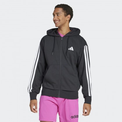 adidas Men's Essentials 3-Stripes French Terry Full-Zip Hoodie - Black