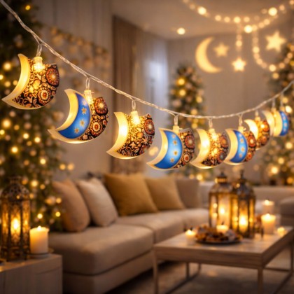 حبل زينة رمضان.. هلال بلاستيك ملون عالبطاريات وال USB