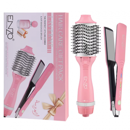 Enzo EN-511 New Electric Straightener Curler One Step Hot Air Hair Blow Dryer Brush 3 in 1 Multi Styler Curling Iron Comb Set