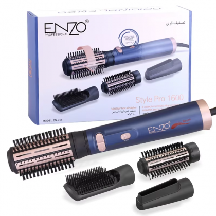 Enzo EN-758 Professional 4 in 1 Electric Hot Air Hair Brush One Step Airbrush Hair Dryer Brush Curler with Interchangeable Brush