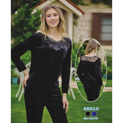 بجامة مخمل بأكمام طويلة للنساء لون أسود