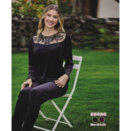 بجامة مخمل بأكمام طويلة للنساء لون أسود