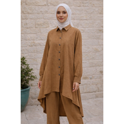 طثم ستاتي قطعتين قميص وبنطلون لون كموني