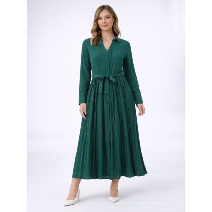 فستان مع رباط خصر ستاتي لون اخضر