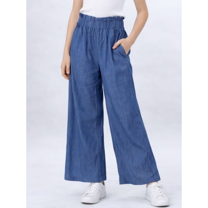 بنطلون قماش زبدة بناتي لون أزرق