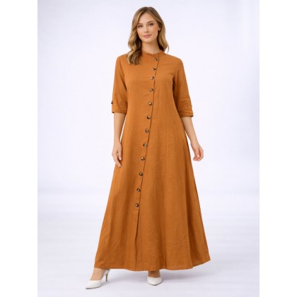 قميص بأزرار ستاتي لون بني