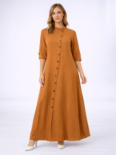 قميص بأزرار ستاتي لون بني