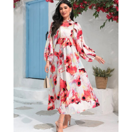 فستان مزخرف بالورد نسائي لون ابيض