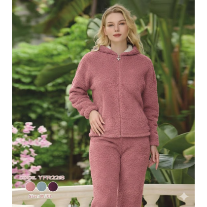 بجامة فرو نسائية بسحاب لون زهري