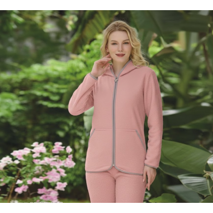 بجامة فرو نسائية بسحاب لون زهري