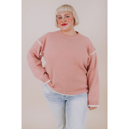 بلوزة صوف اوفر سايز بأكمام طويلة للنساء لون زهري