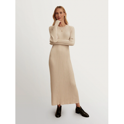 فستان ستاتي طويل لون بيج