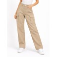 بنطلون نسائي بتصميم ارجل واسعة وخصر عالي مع جيوب جانبية لون بيج