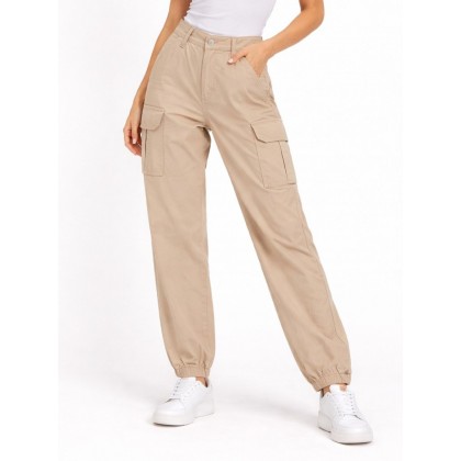 بنطلون نسائي خصر عالي مع جيوب جانبية لون بيج