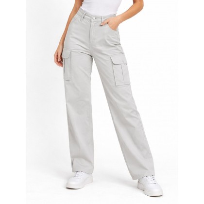 بنطلون نسائي خصر عالي مع جيوب جانبية لون سكني